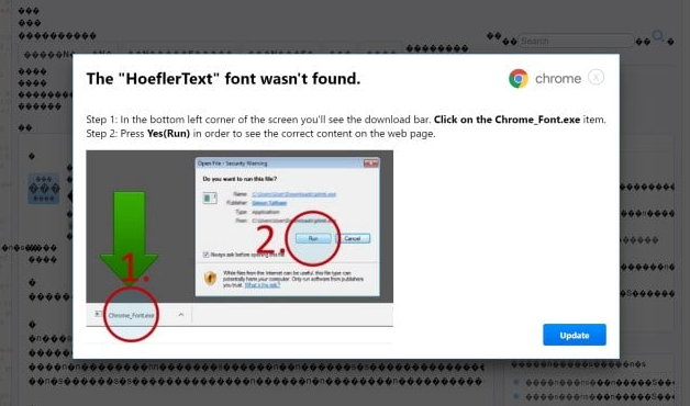 Если браузер Chrome просит установить файл шрифта – помните, это вирус