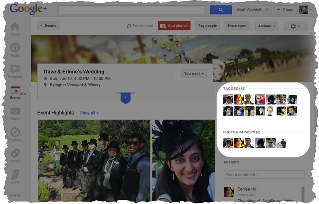 Управление фотографиями и видео о событии на Google Plus