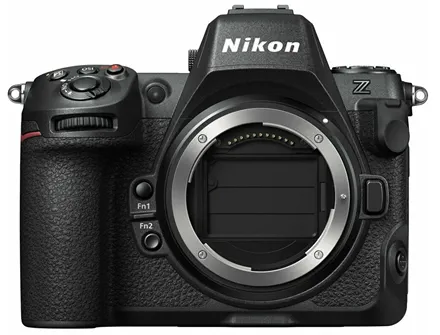 Беззеркальная камера Nikon Z8 без установленного объектива. На фото можно рассмотреть байонет, эргономичные элементы управления, логотип «Nikon» и маркировку серии «Z» на правой стороне корпуса