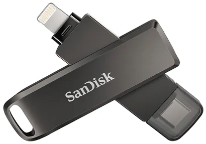 Флеш-накопитель SanDisk iXpand Luxe с разъёмами Lightning и USB-C — совместим с iPhone 14 и более старыми моделями