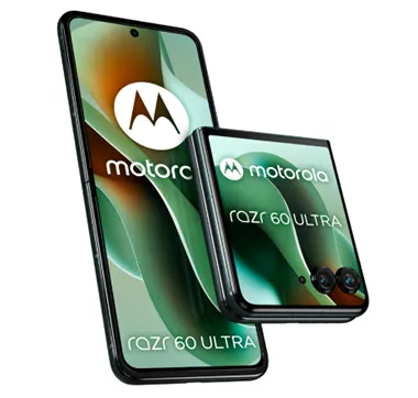На изображении представлен смартфон Motorola Razr 60 Ultra в сложенном и разложенном виде
