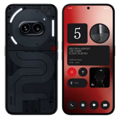 На изображении представлен смартфон Nothing Phone (2a) с двух ракурсов