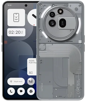 На изображении представлен смартфон Nothing Phone (3a) Pro в сером цвете