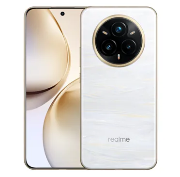 На изображении представлен смартфон realme 14 Pro Plus в цвете Pearl White (Жемчужный Белый)