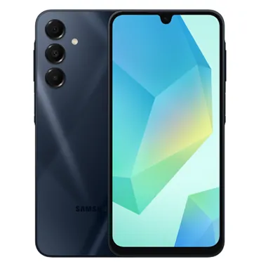 На изображении представлен смартфон Samsung Galaxy A16 в чёрной расцветке