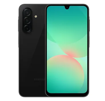 На изображении представлен смартфон Samsung Galaxy A26 в тёмно-чёрной расцветке