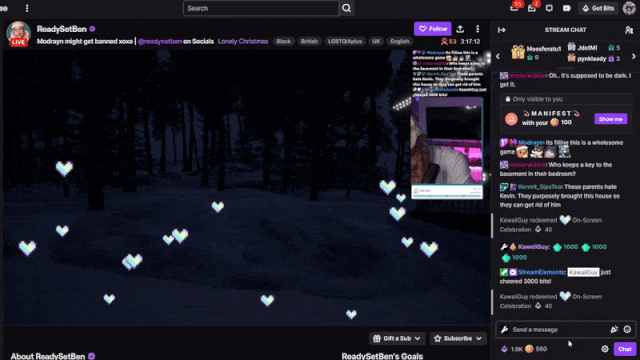 GIF со смайликами на экране из оповещений Twitch на канале ReadySetBen