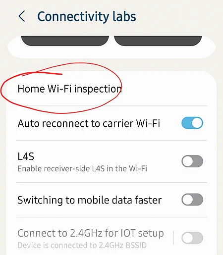 Ссылка для запуска функции проверки качества сигнала Wi-Fi в домашней сети с помощью смартфона Samsung