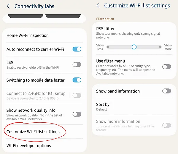 Настройка фильтрации сетей Wi-Fi с помощью скрытой функции смартфона Samsung