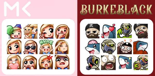 Примеры смайликов партнеров Twitch MegKaylee и BurkBlack