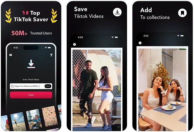 Снимки экрана приложения SaveTik для сохранения видео на iPhone