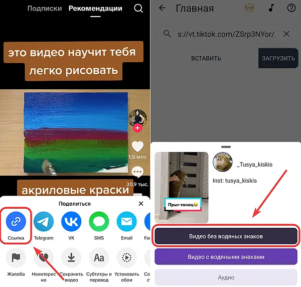 Сохранение видео из приложения TikTok без водяных знаков