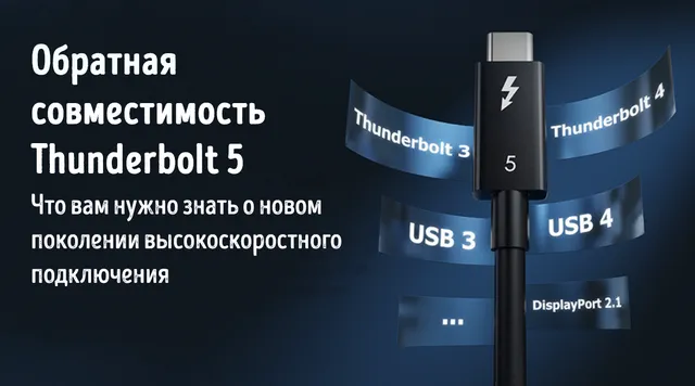 Сопоставление кабеля с поддержкой Thunderbolt 5 относительно других стандартов подключения