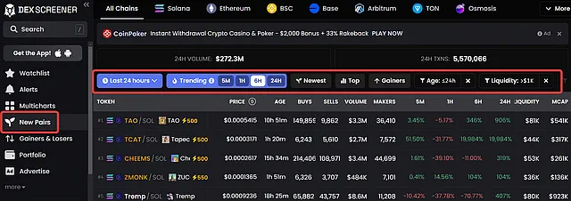 Анализ новых криптовалютных токенов с помощью сервиса Dexscreener