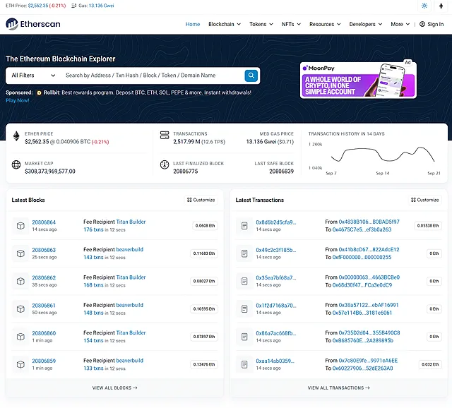 отслеживайте Ethereum с помощью сервиса Etherscan