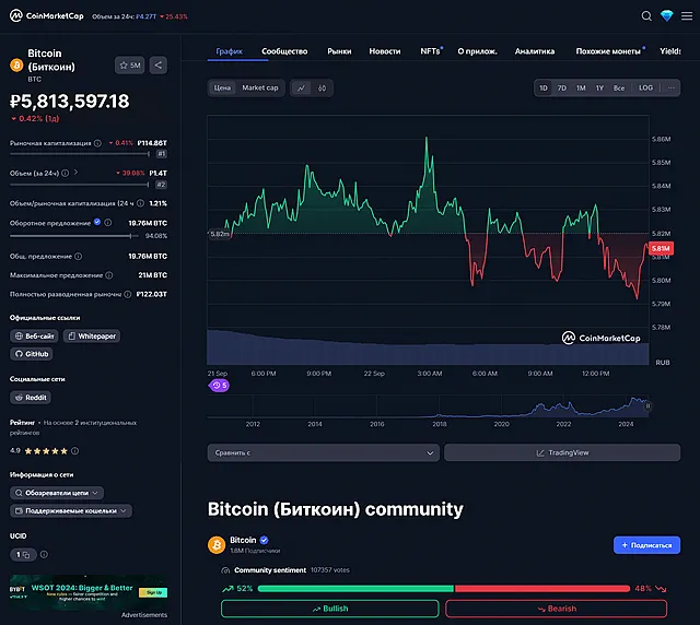 Получение подбробной информации о криптовалюте на CoinMarketCap