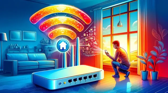 Неоновая иллюстрация использования сети Wi-Fi для общения