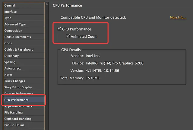 Уникальная для Mac функция ускорение GPU в InDesign