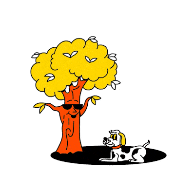 Пример простого анимированного проекта в Adobe Animate – ожившее дерево и весёлая собака