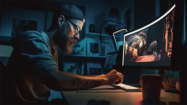 Человек проектирует на ЖК-экране компьютера