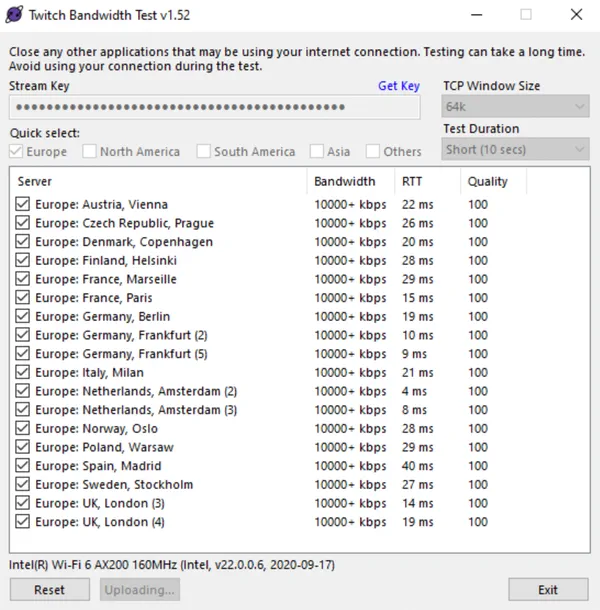 Легкая программа для Windows которая выполняет тест пропускной способности для Twitch