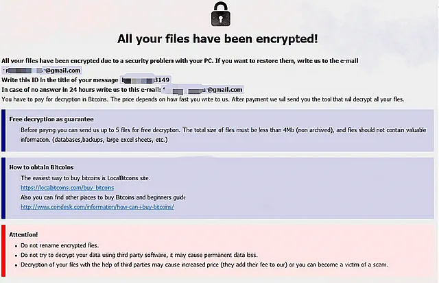 Пример сообщения с требованием заплатить за доступ к зашифрованным файлам