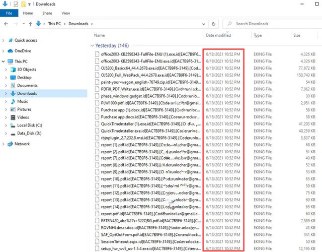 Пример зашифрованных файлов в папке Windows