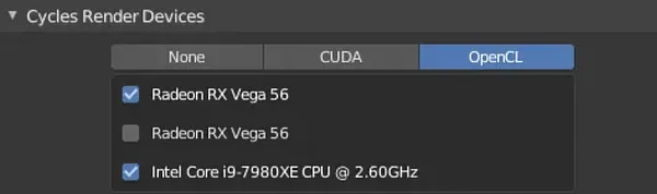 Селектор GPU и CPU Render Engine в Blender
