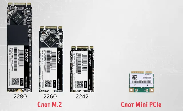 Сравнение размеров слота M2 и Mini PCIe