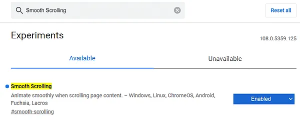 Включение плавной прокрутки в браузере Google Chrome