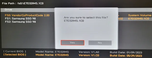 Выбор файла обновления BIOS MSI