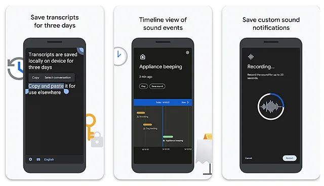 Скриншоты возможностей прямой расшифровки речи на Android