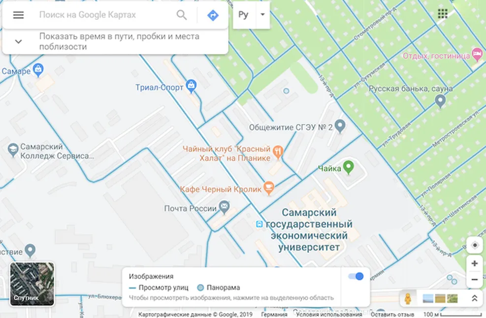 Включение режима просмотра панорамы улиц на картах Google