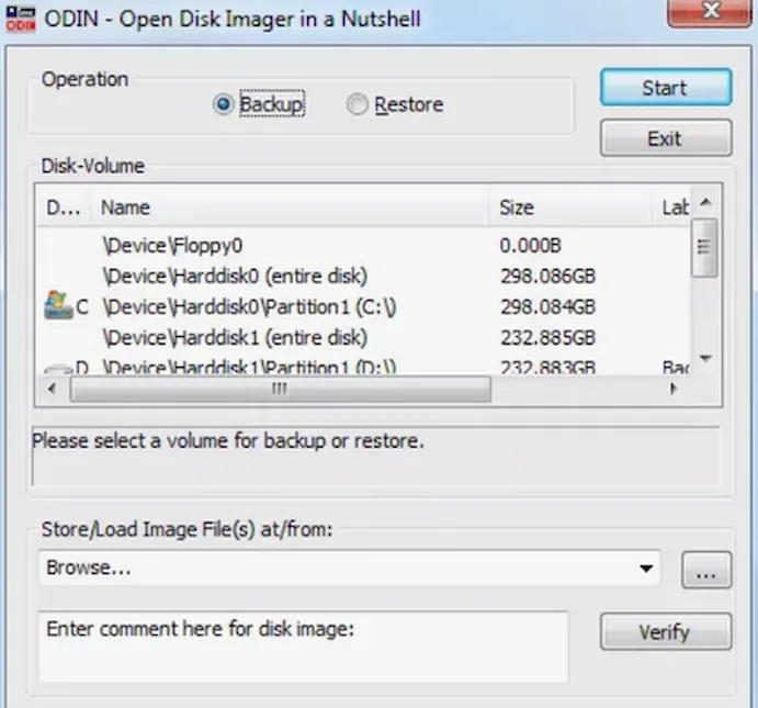 Open Disk Imager для создания полного образа диска
