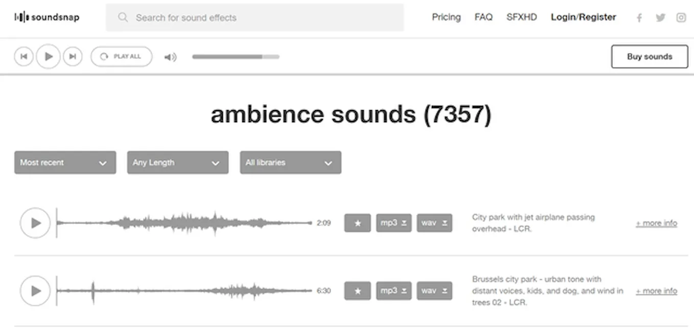Поиск бесплатных звуковых эффектов на Soundsnap