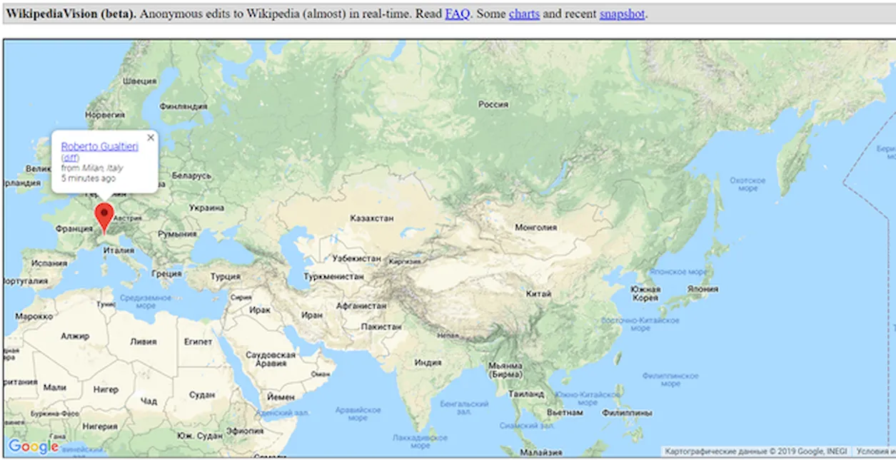Отображение анонимных правок Википедии на карте