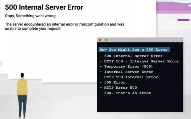 Различные варианты отображения внутренней ошибки сервера с кодом 500