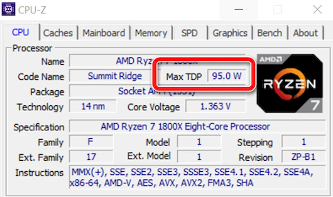Пример получения информации о процессоре с помощью CPU-Z