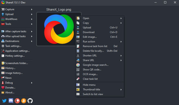 ShareX – это программное обеспечение для записи экрана с открытым исходным кодом