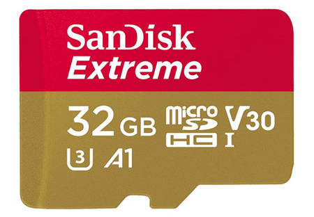 SanDisk Extreme microSDHC 32 GB U3 A1 V30 – для записи видео в формате 4K Ultra HD