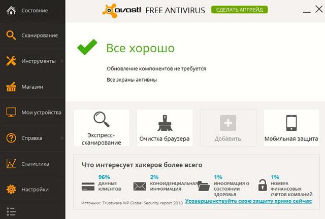 Бесплатный Avast обеспечивает базовую защиту компьютера от сетевых вирусов