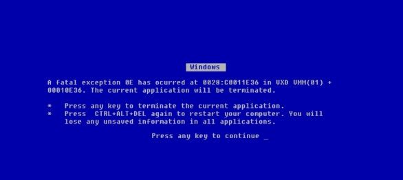 Экран BSoD Windows версии 90-х годов