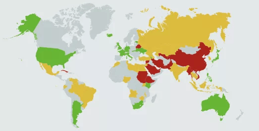 Карта распространения цензуры в сети Интернет
