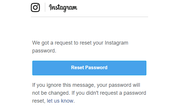 Сообщение от Instagram для сброса пароля