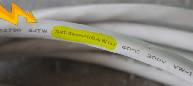Пример стандартной маркировки электропровода удлинителя