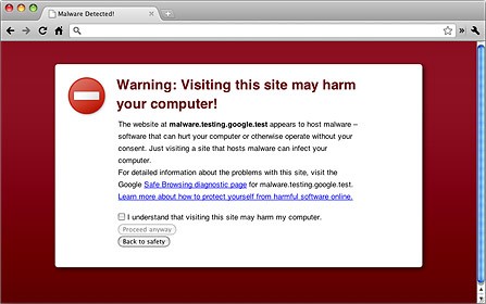 Браузер Google Chrome предупреждает об опасном сайте