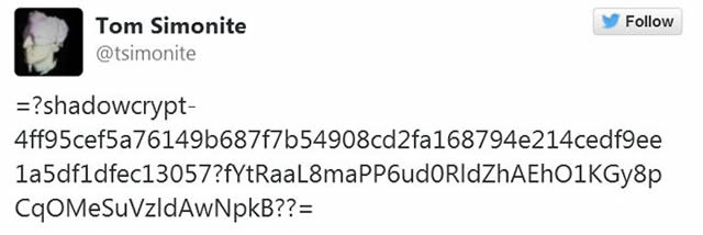 Сообщение на Twitter закодированное с помощью ShadowCrypt