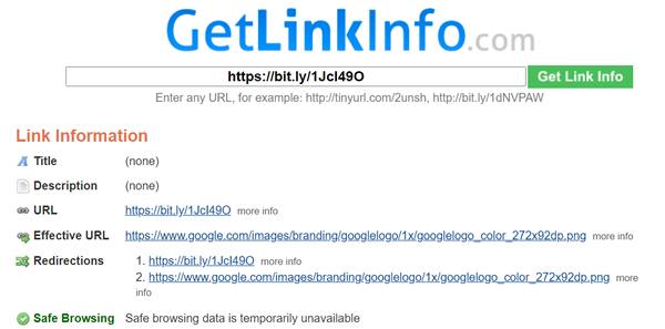 Проверка безопасности короткой ссылки с помощью GetLinkInfo